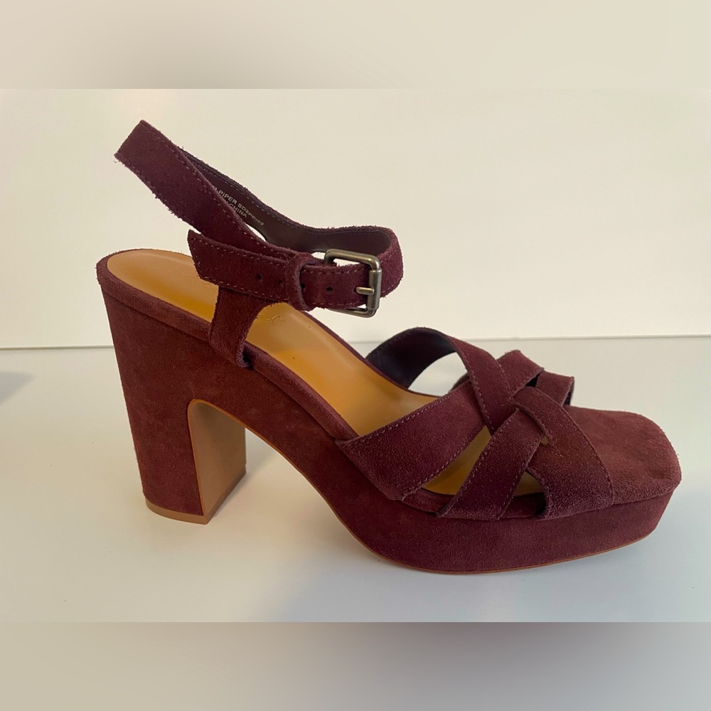 Splendid Women's Suede Block Heel Sandals — Burgundy size 11
